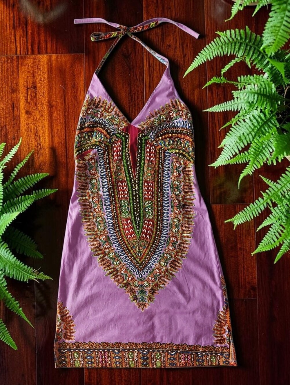 Wi-Fi Vintage Y2K Cotton Purple Halter Mini Angelina Dress w/ Beaded Embroidery
